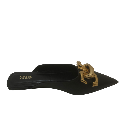 ZARA Black Large Gold Buckle Mules | Gently Used |
