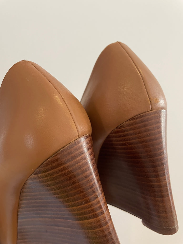 Tory Burch Tan Leather 'Jolie' Peep-toe Wedges | Pre Loved |