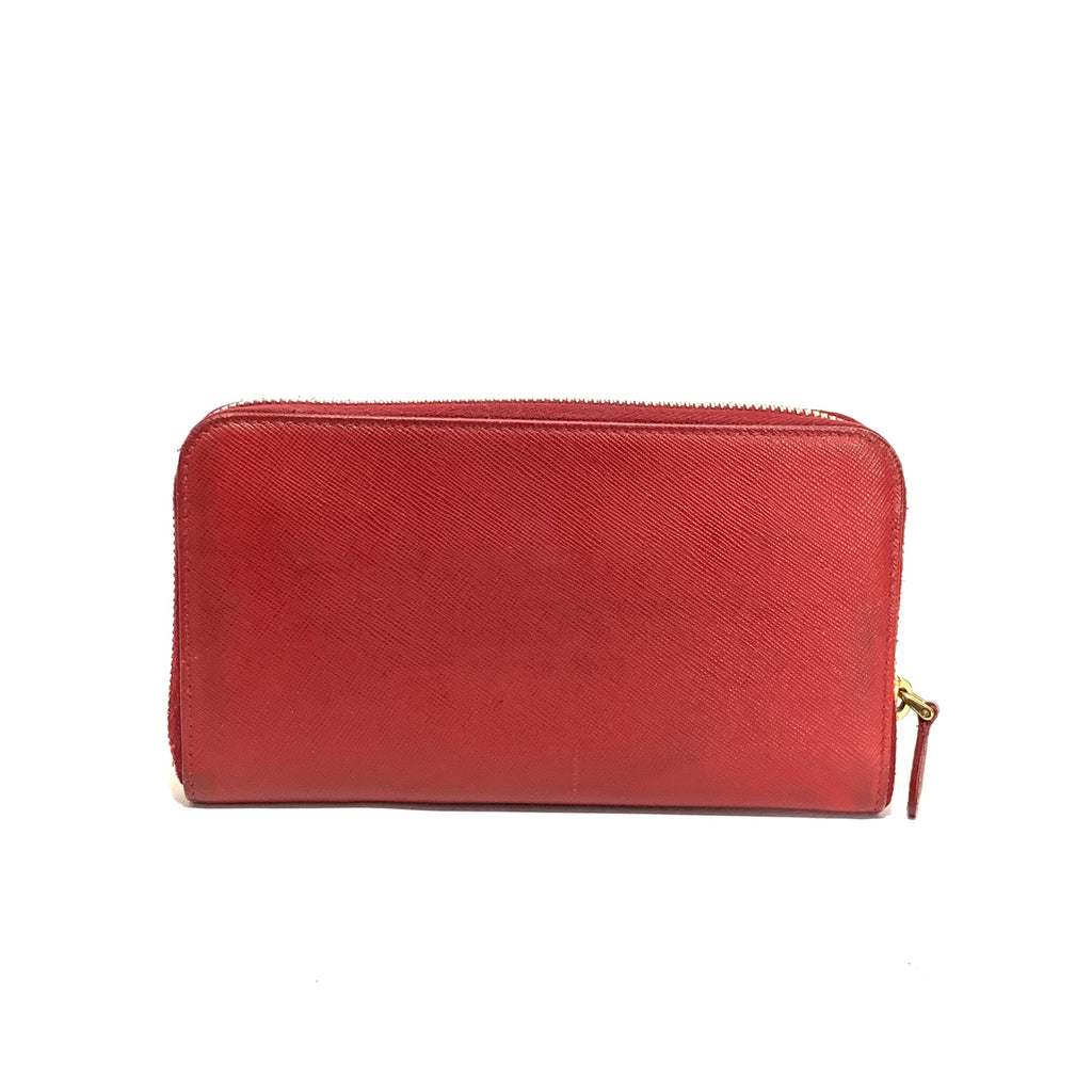 Prada Red Saffiano Leather Ziparound Wallet | Pre Loved |