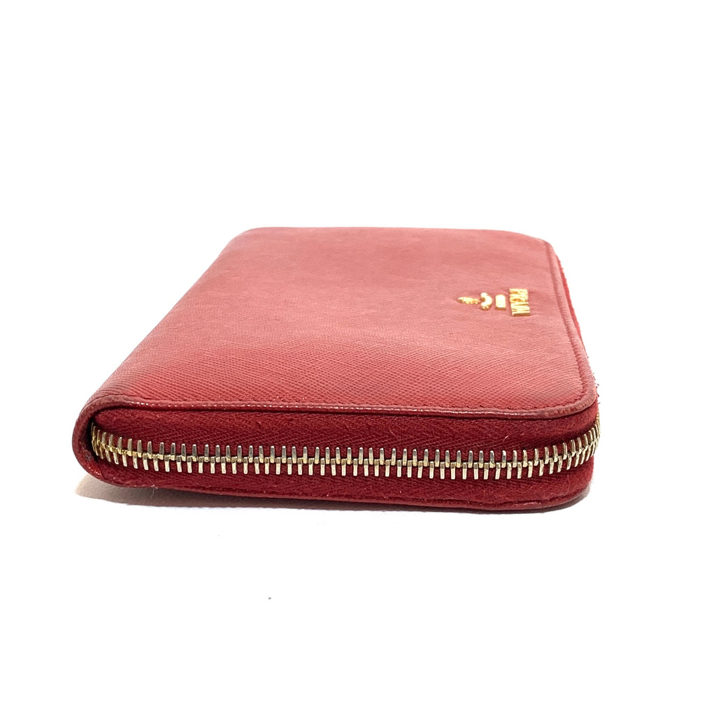 Prada Red Saffiano Leather Ziparound Wallet | Pre Loved |