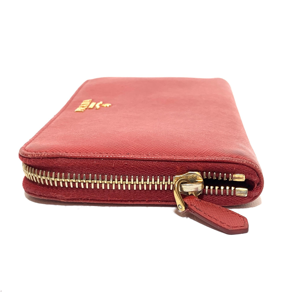 Prada Red Saffiano Leather Ziparound Wallet | Pre Loved |