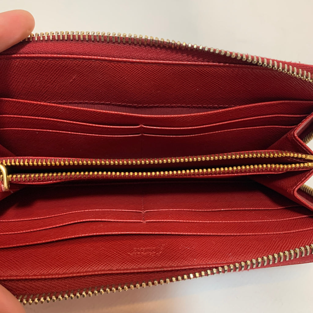 Prada Red Saffiano Leather Ziparound Wallet | Pre Loved |