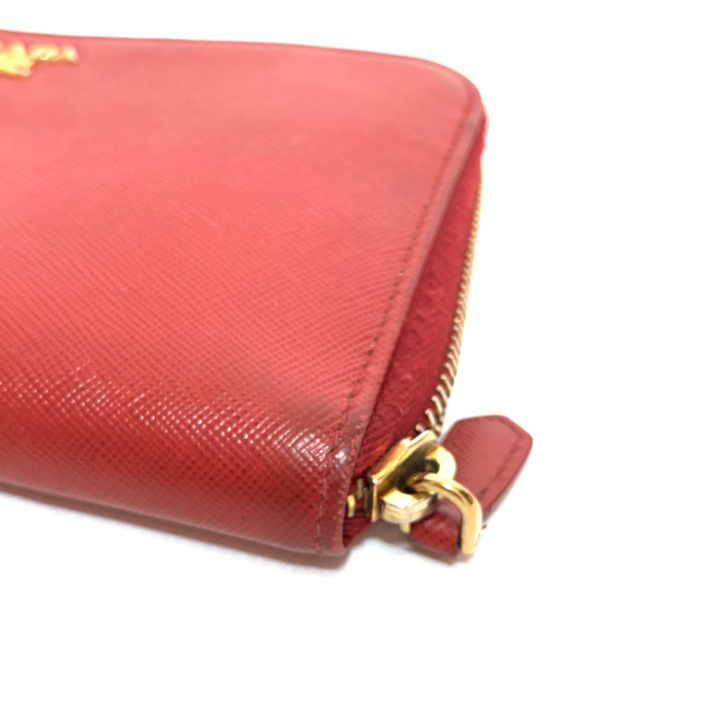 Prada Red Saffiano Leather Ziparound Wallet | Pre Loved |