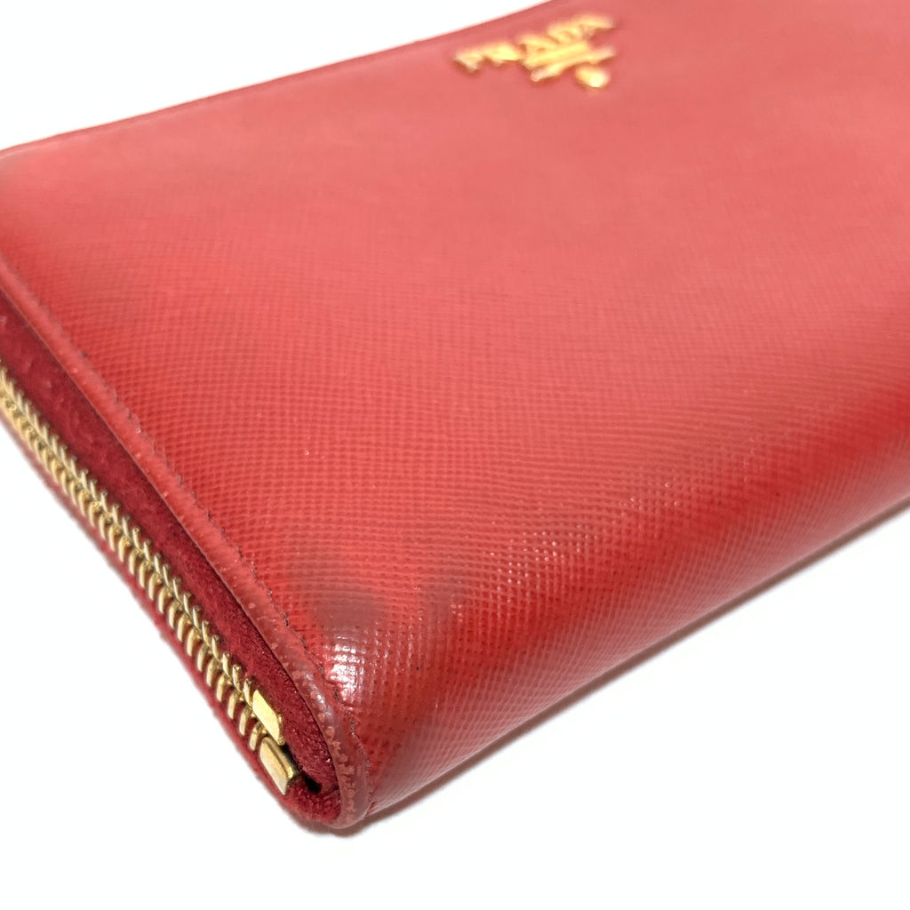 Prada Red Saffiano Leather Ziparound Wallet | Pre Loved |