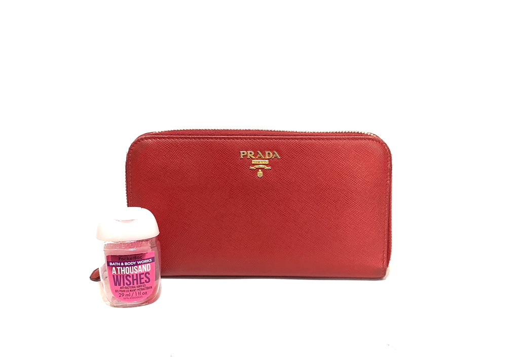 Prada Red Saffiano Leather Ziparound Wallet | Pre Loved |