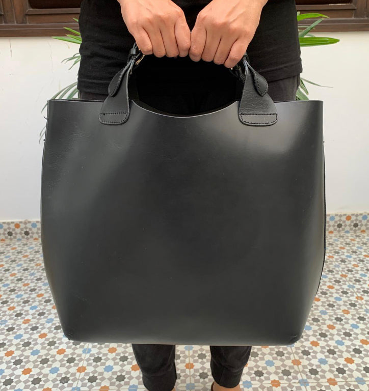 ZARA Black Leather Large Tote Bag | Pre Loved |