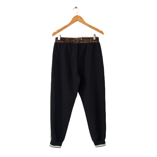ZARA Black Jogger Pants with White & Cheetah Print Trim | Gently Used |