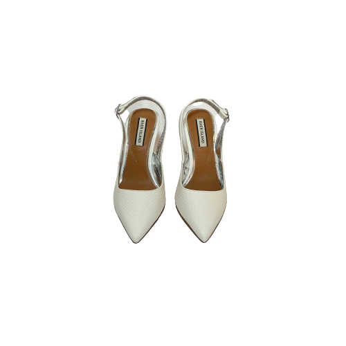 River Island 'Nadia' White Textured & Jute Sling-Back Pumps | Brand New |