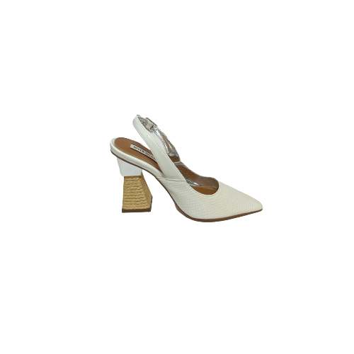 River Island 'Nadia' White Textured & Jute Sling-Back Pumps | Brand New |