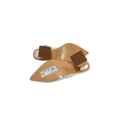 River Island 'Nadia' White Textured & Jute Sling-Back Pumps | Brand New |