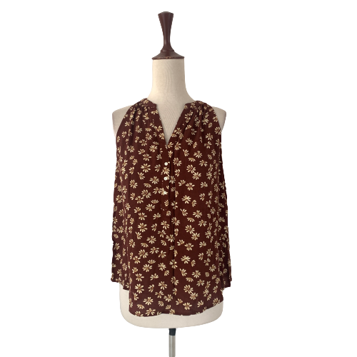 Mango Brown Floral Sleeveless Shirt | Gently Used |
