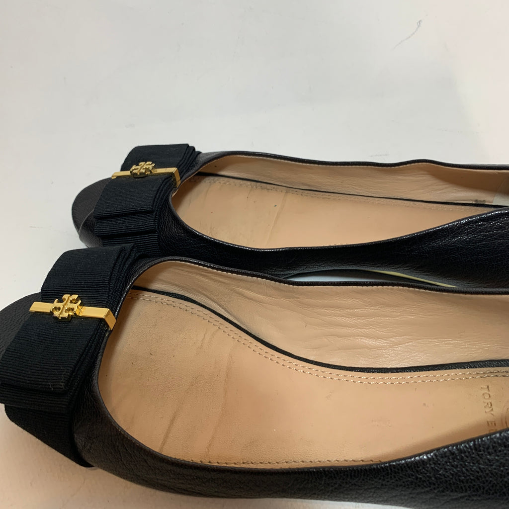 Tory Burch Black Leather Peep-toe Demi Wedges | Pre Loved |