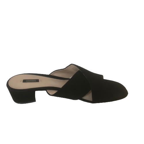 Mango Black Suede Criss-Cross Block Heel Sandals | Pre Loved |