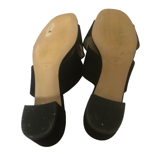 Mango Black Suede Criss-Cross Block Heel Sandals | Pre Loved |