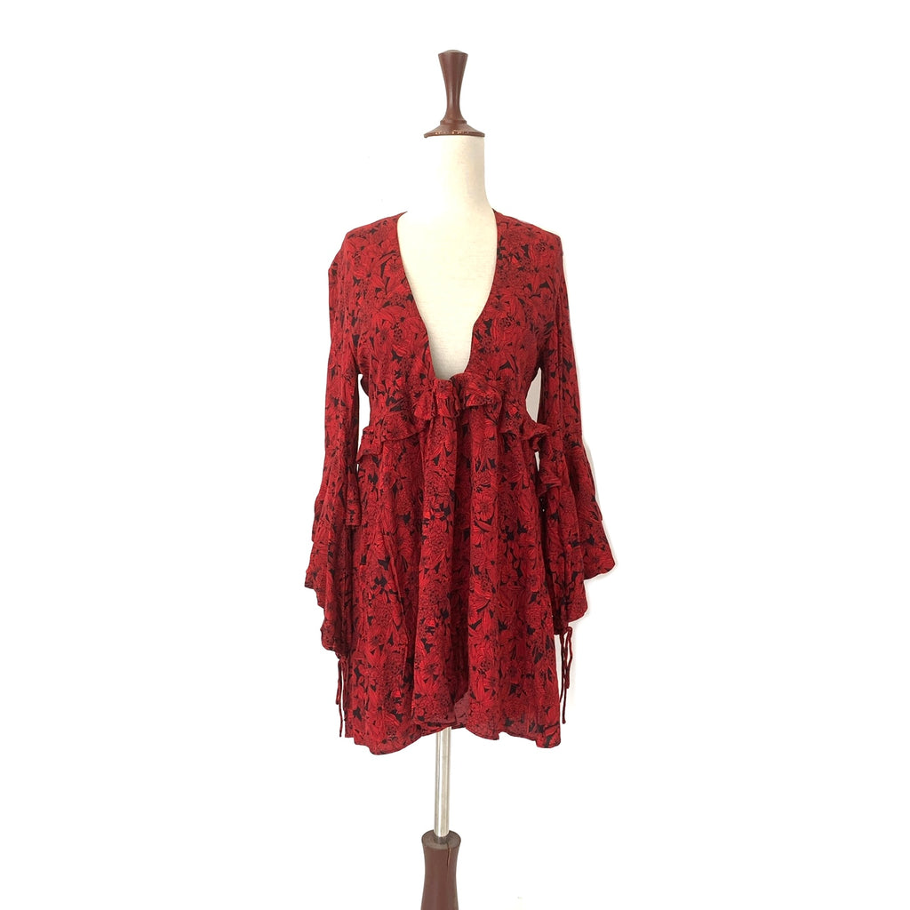 ZARA Black & Red Printed Frill Dress | Gently Used |