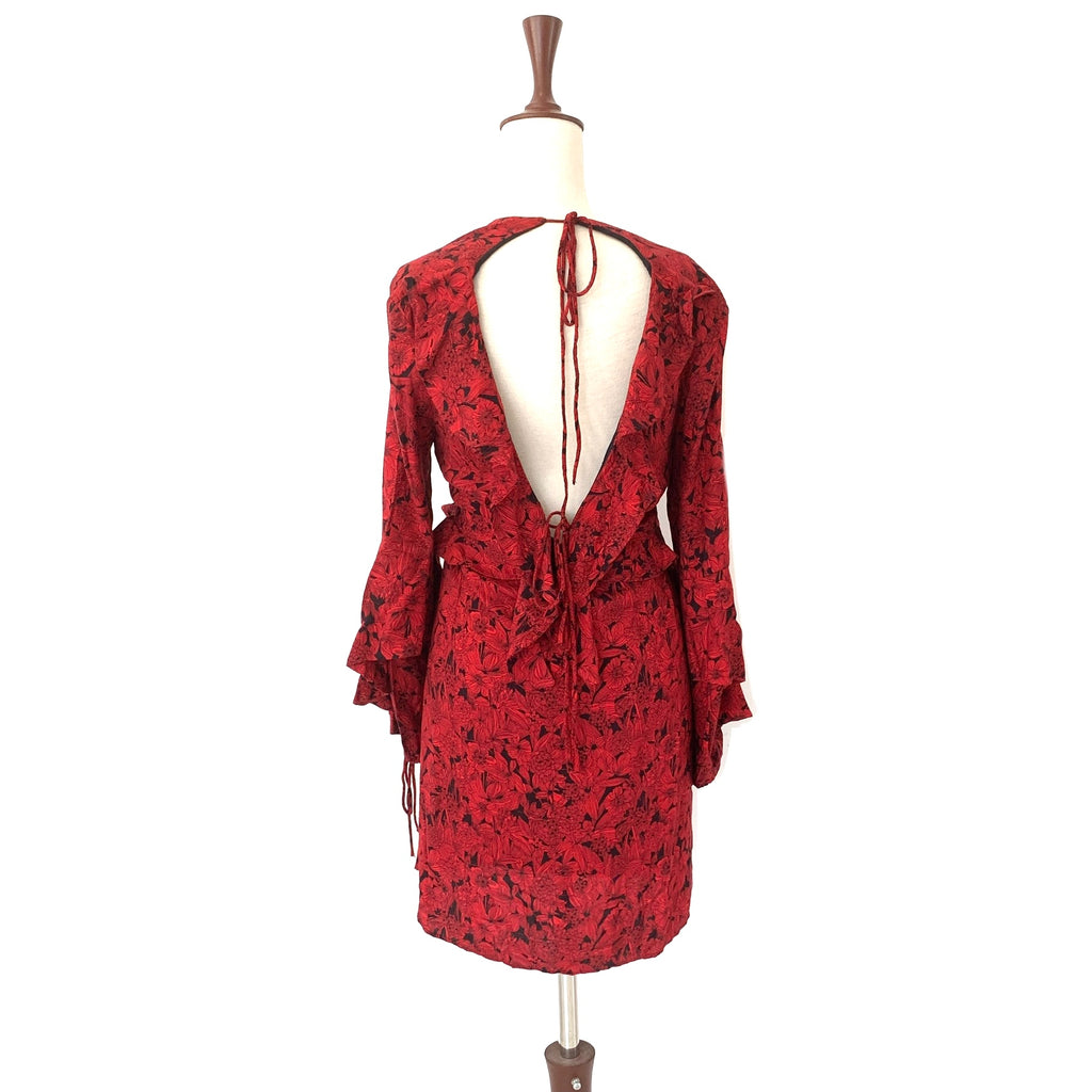 ZARA Black & Red Printed Frill Dress | Gently Used |