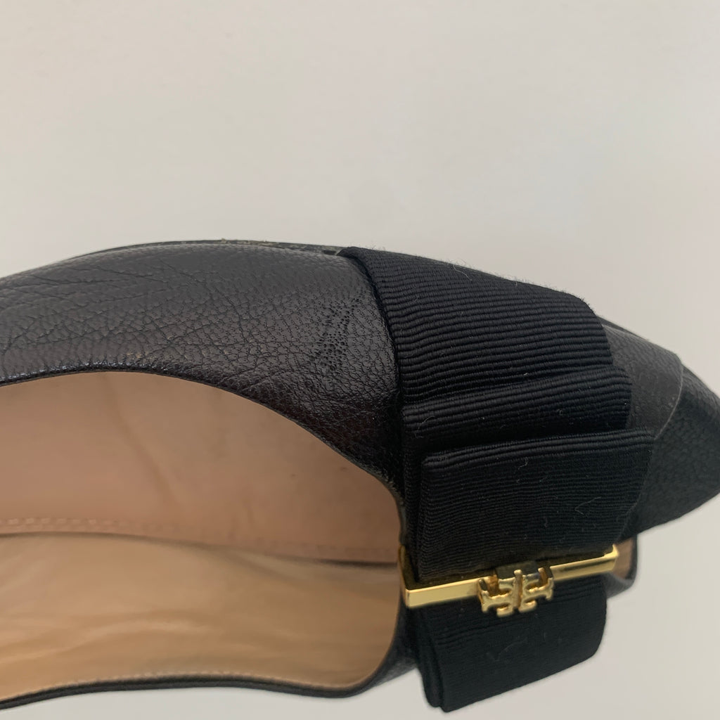 Tory Burch Black Leather Peep-toe Demi Wedges | Pre Loved |