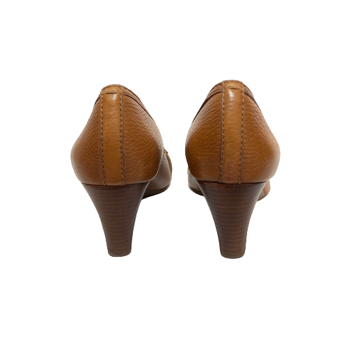 Tory Burch 'Carnell' Tan Leather Peep-toe Wedges | Pre Loved |