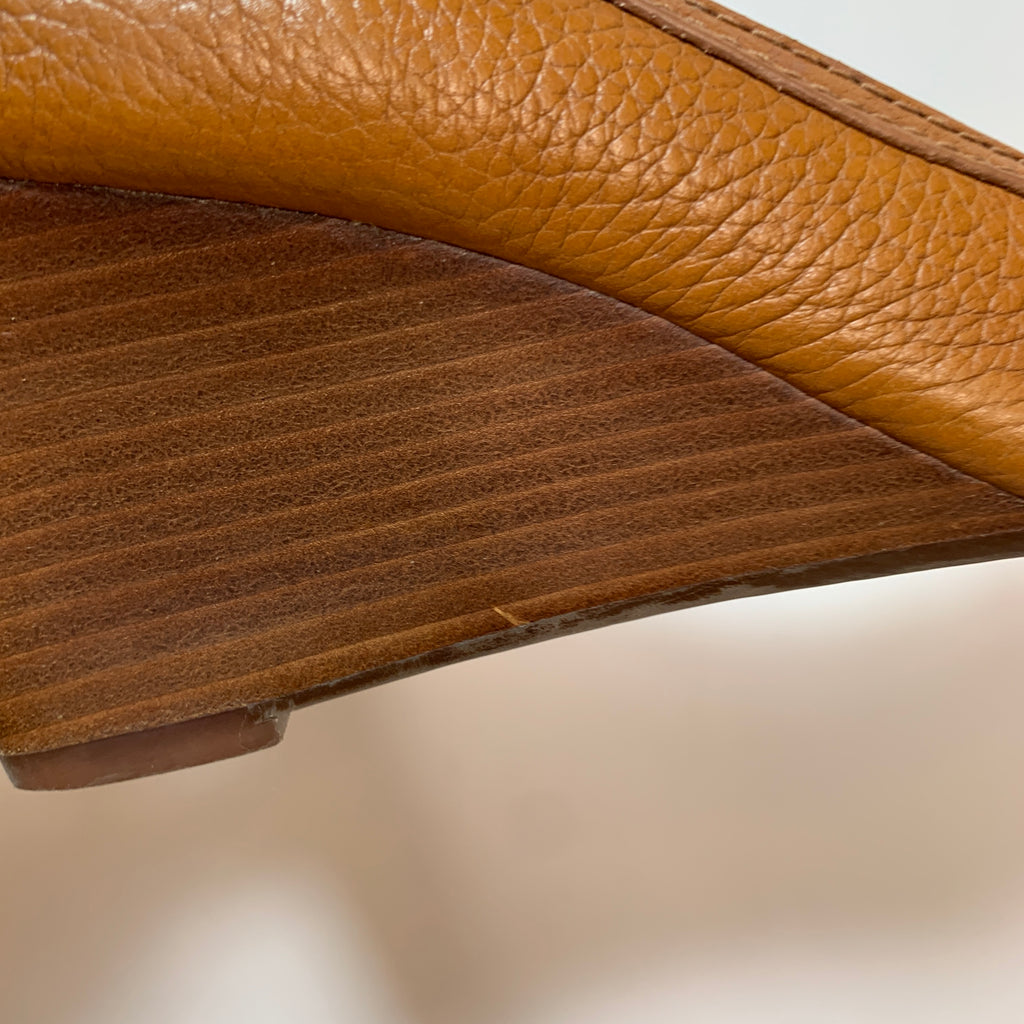 Tory Burch 'Carnell' Tan Leather Peep-toe Wedges | Pre Loved |