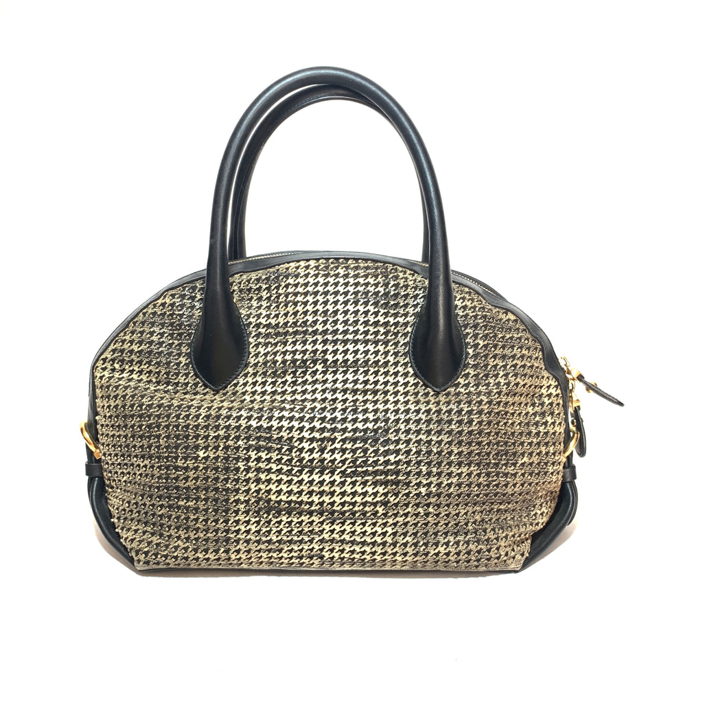Salvatore Ferragamo Black Houndstooth Print Leather Tote | Pre Loved |
