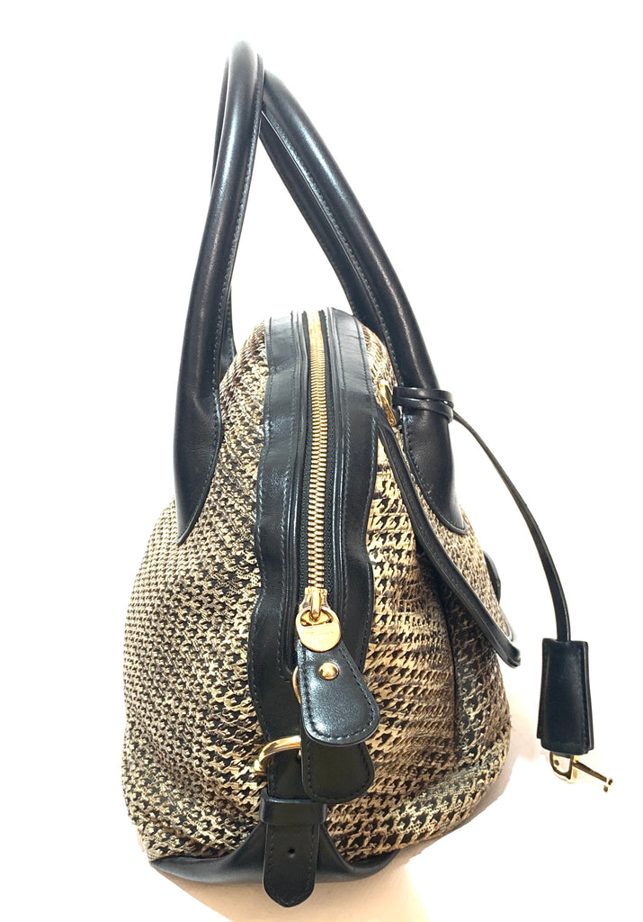 Salvatore Ferragamo Black Houndstooth Print Leather Tote | Pre Loved |