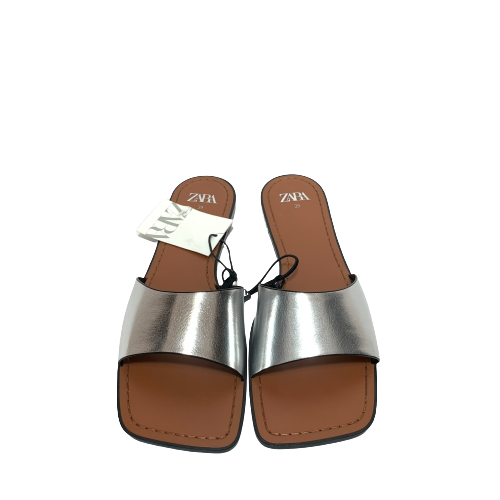 ZARA Silver Flat Slides | Brand New |