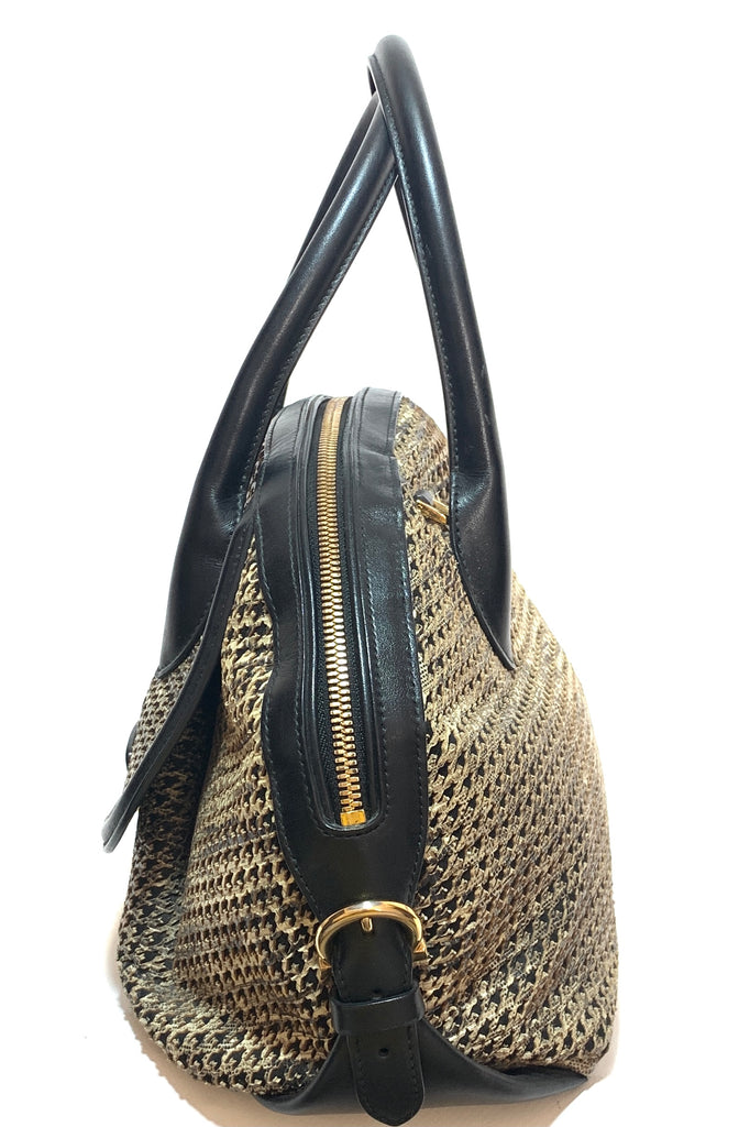 Salvatore Ferragamo Black Houndstooth Print Leather Tote | Pre Loved |