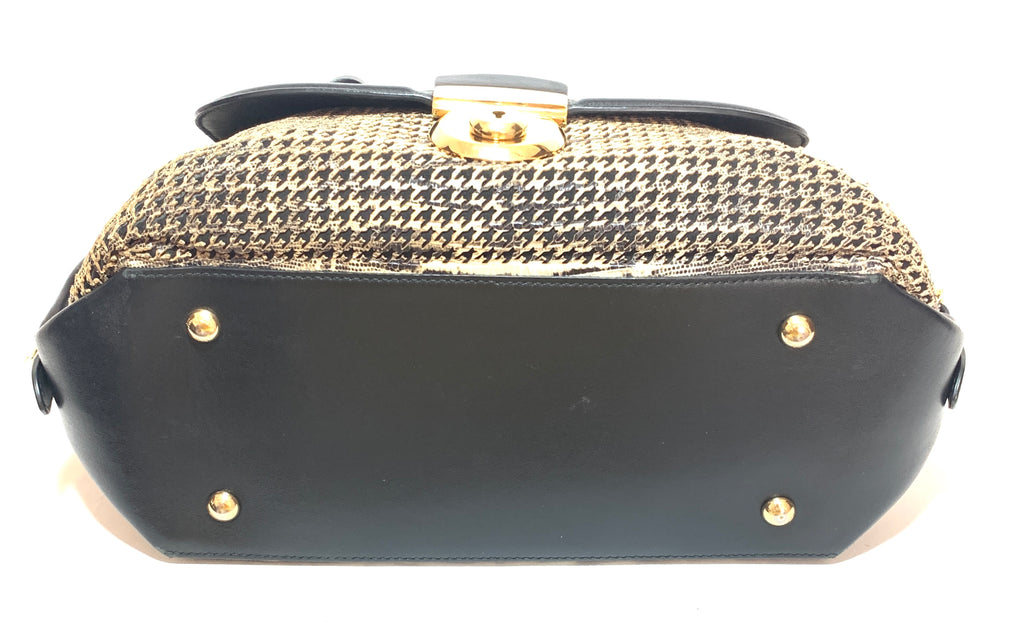 Salvatore Ferragamo Black Houndstooth Print Leather Tote | Pre Loved |