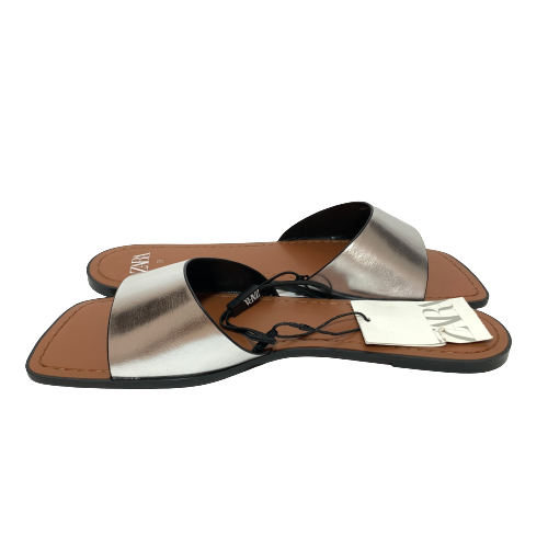 ZARA Silver Flat Slides | Brand New |