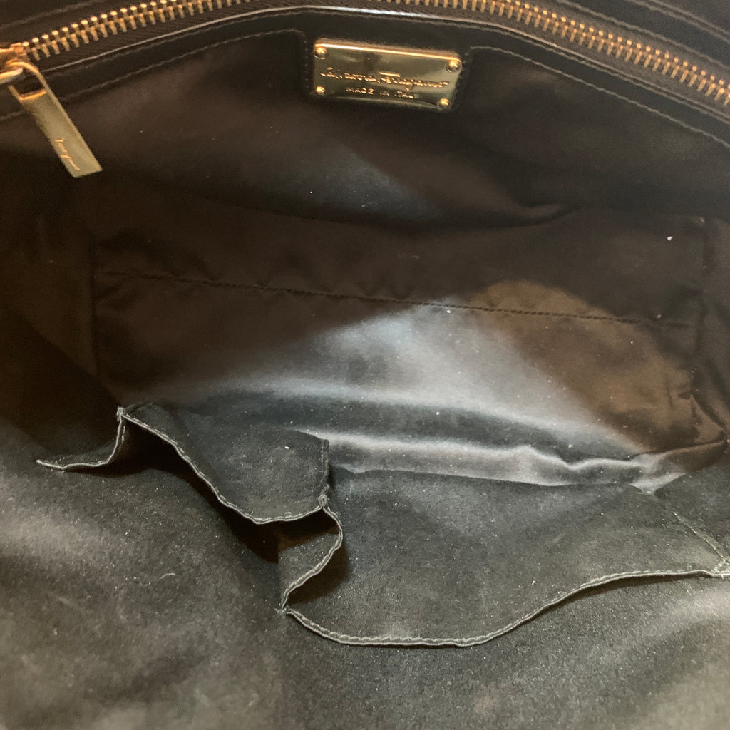 Salvatore Ferragamo Black Houndstooth Print Leather Tote | Pre Loved |