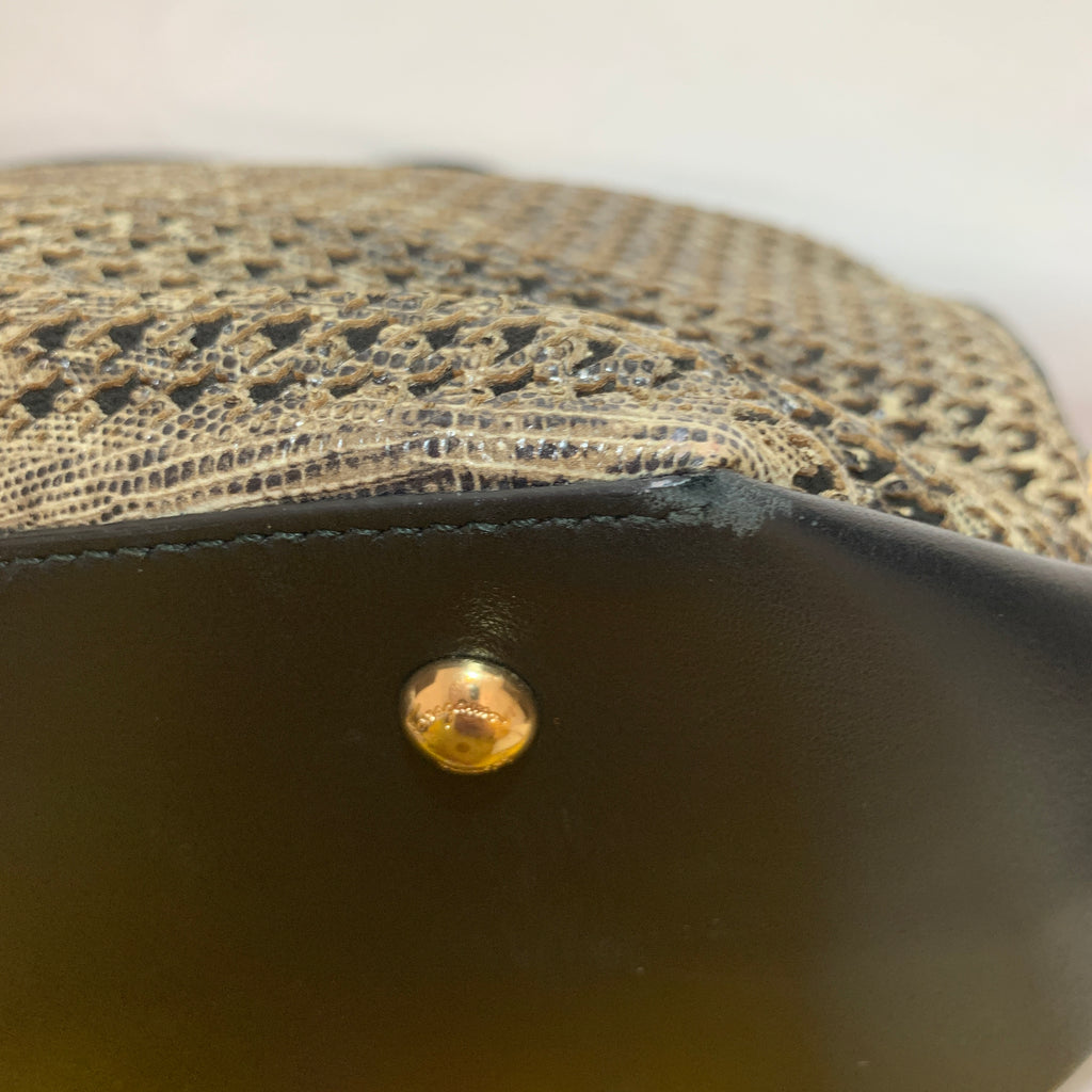 Salvatore Ferragamo Black Houndstooth Print Leather Tote | Pre Loved |