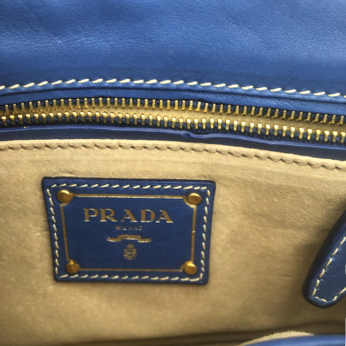 Prada Blue Leather City Clutch Bag | Pre Loved |