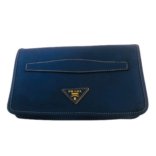 Prada Blue Leather City Clutch Bag | Pre Loved |