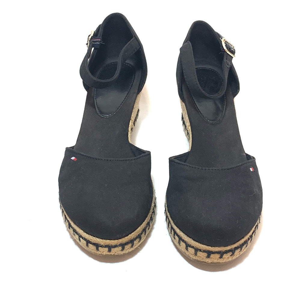 Tommy Hilfiger Black Canvas & Jute Espadrille Wedges | Pre Loved |