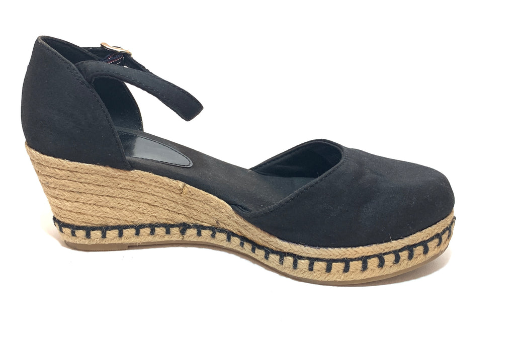 Tommy Hilfiger Black Canvas & Jute Espadrille Wedges | Pre Loved |