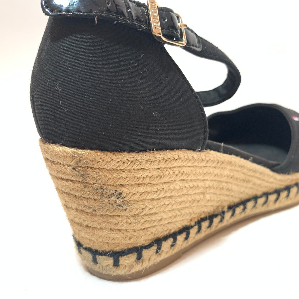 Tommy Hilfiger Black Canvas & Jute Espadrille Wedges | Pre Loved |