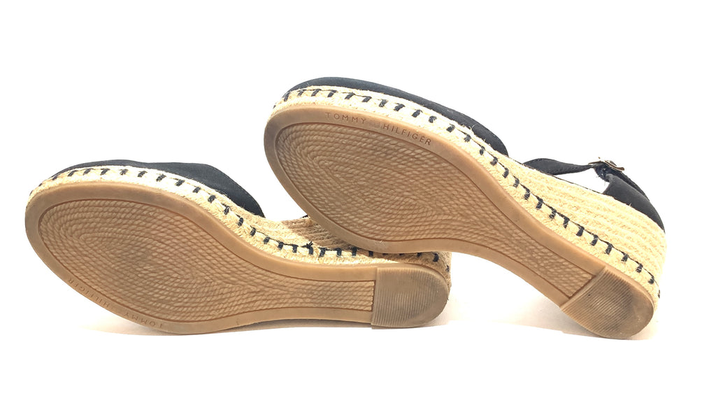Tommy Hilfiger Black Canvas & Jute Espadrille Wedges | Pre Loved |