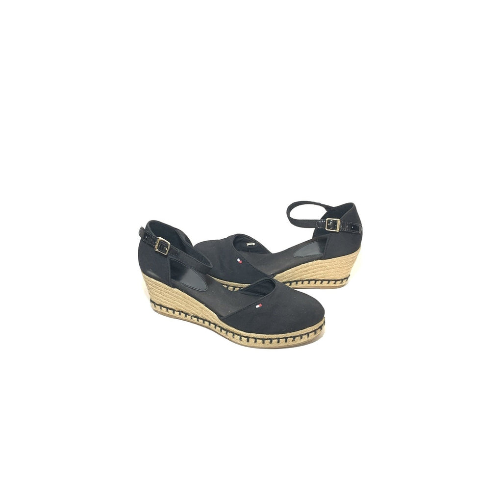 Tommy Hilfiger Black Canvas & Jute Espadrille Wedges | Pre Loved |