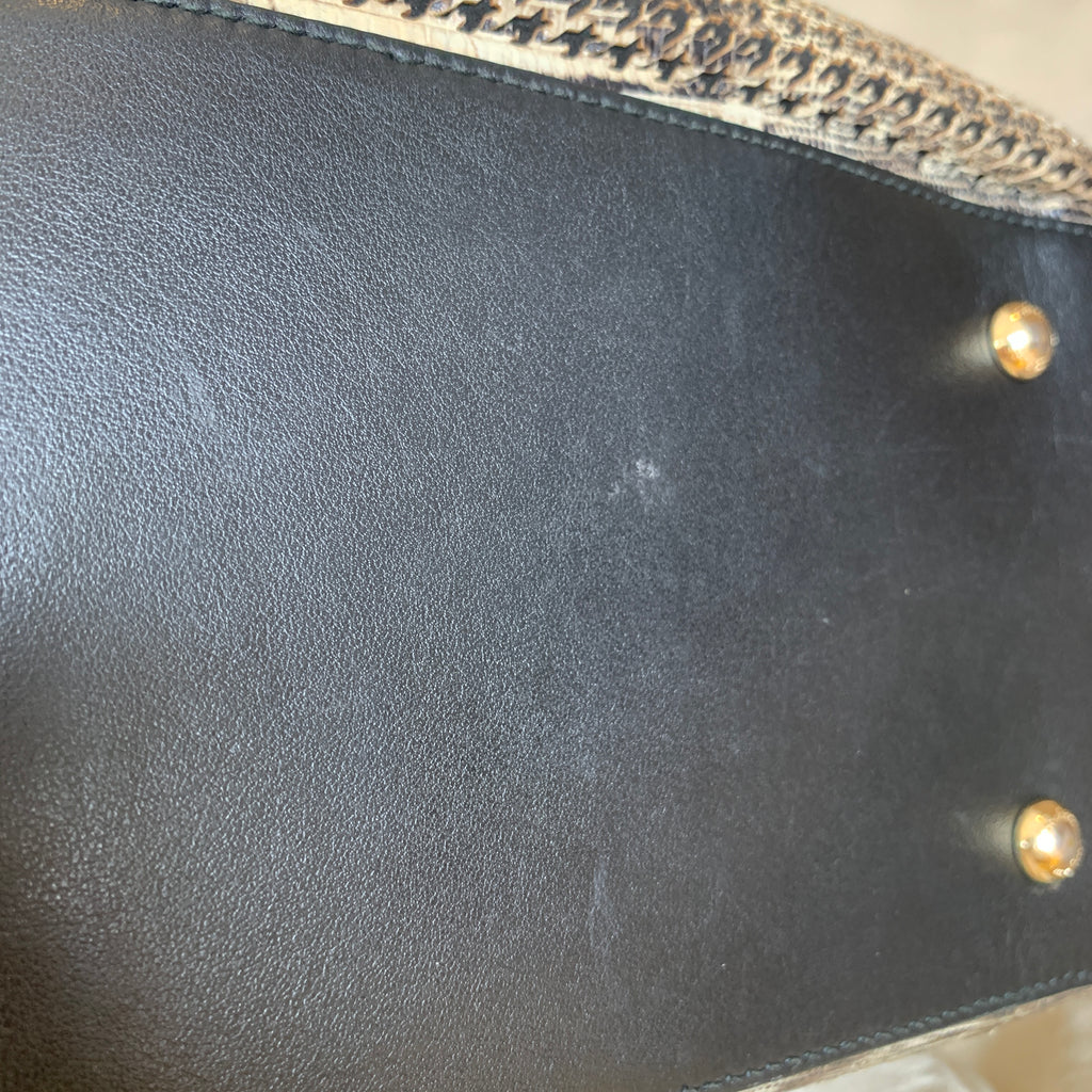 Salvatore Ferragamo Black Houndstooth Print Leather Tote | Pre Loved |