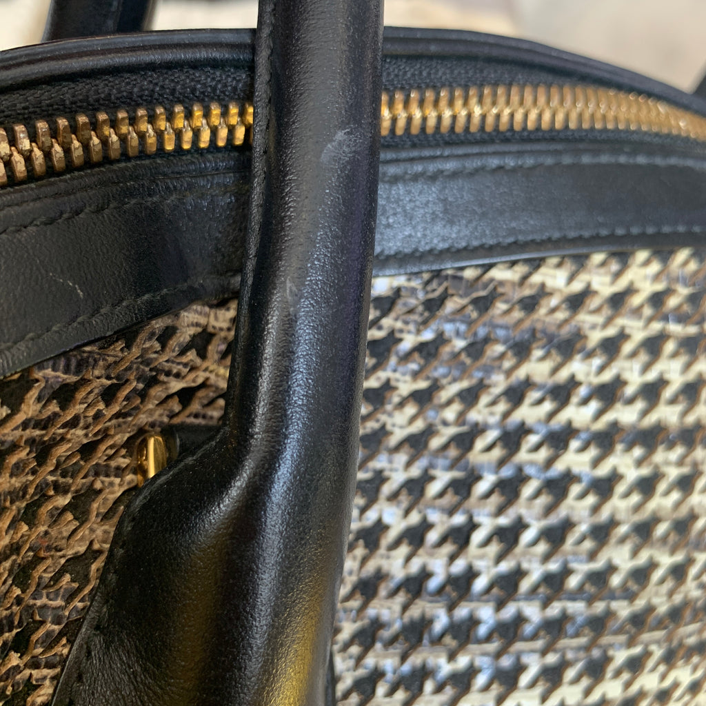 Salvatore Ferragamo Black Houndstooth Print Leather Tote | Pre Loved |