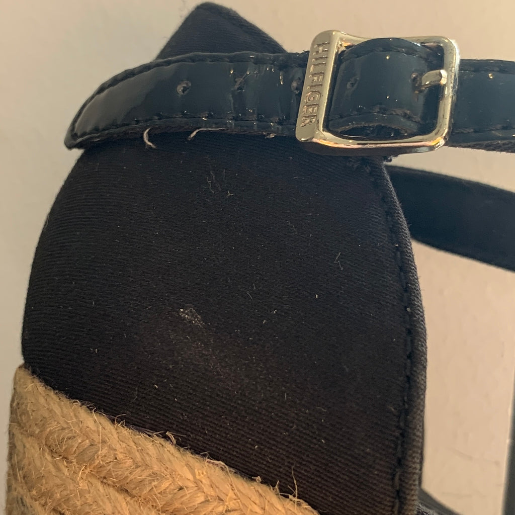 Tommy Hilfiger Black Canvas & Jute Espadrille Wedges | Pre Loved |