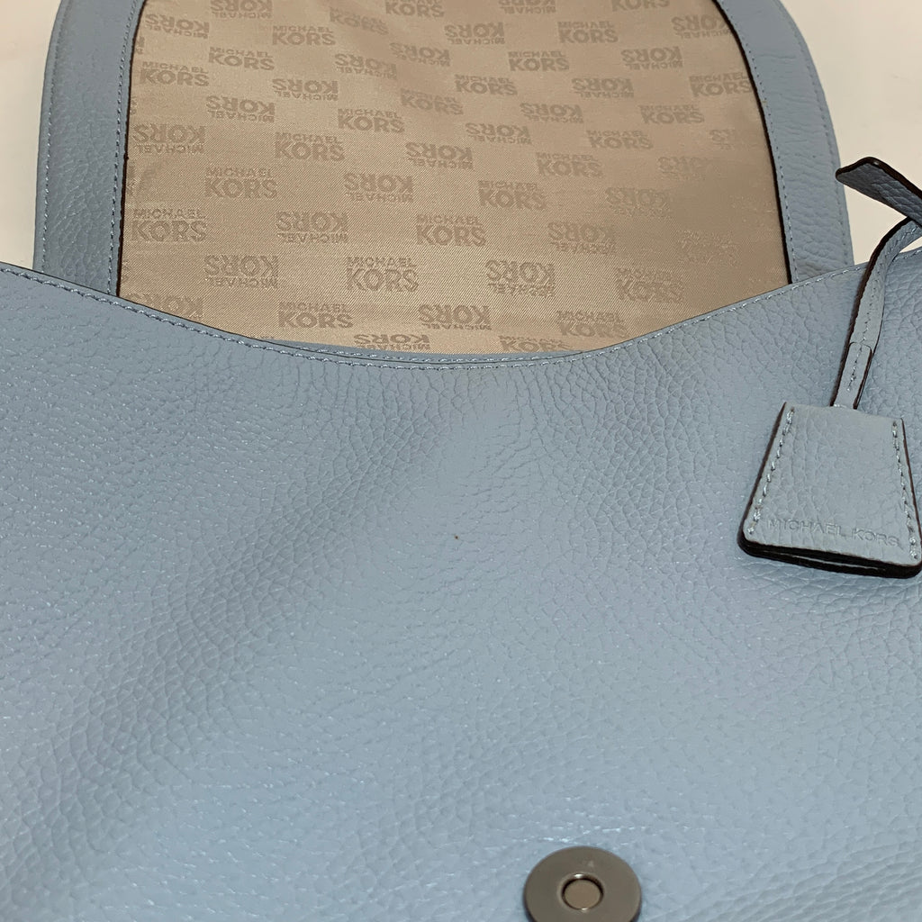 Michael Kors Light Blue Pebbled Leather Saddle Bag | Gently Used |