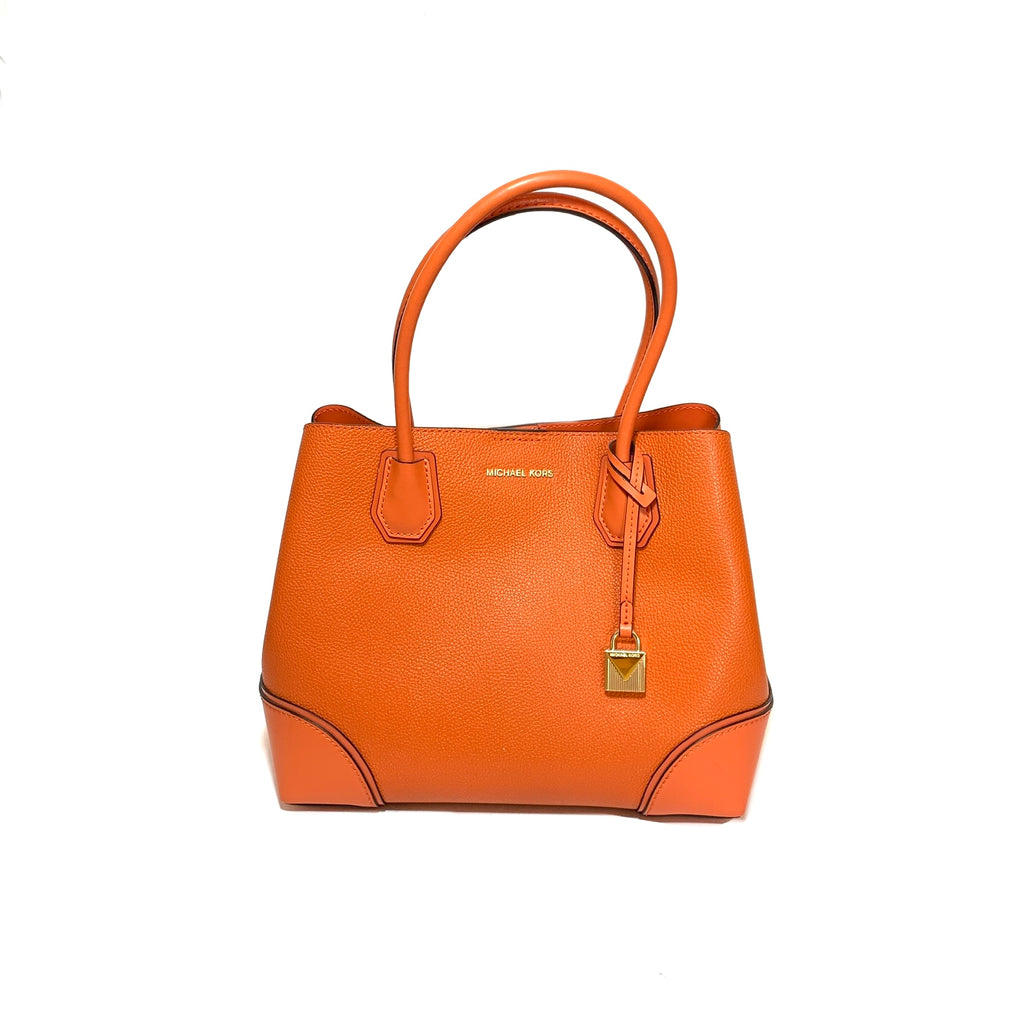 Michael Kors Orange Pebbled Leather Mercer Satchel | Gently Used |