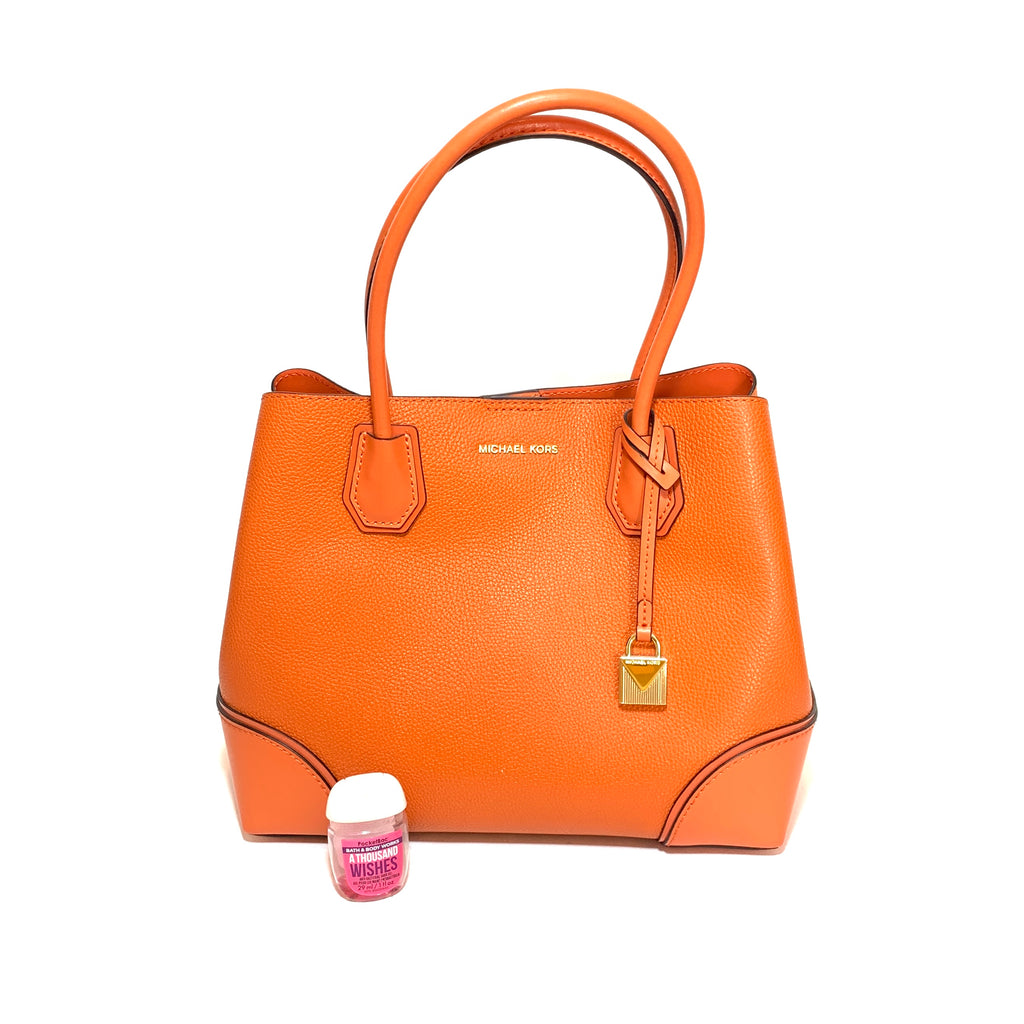 Michael Kors Orange Pebbled Leather Mercer Satchel | Gently Used |