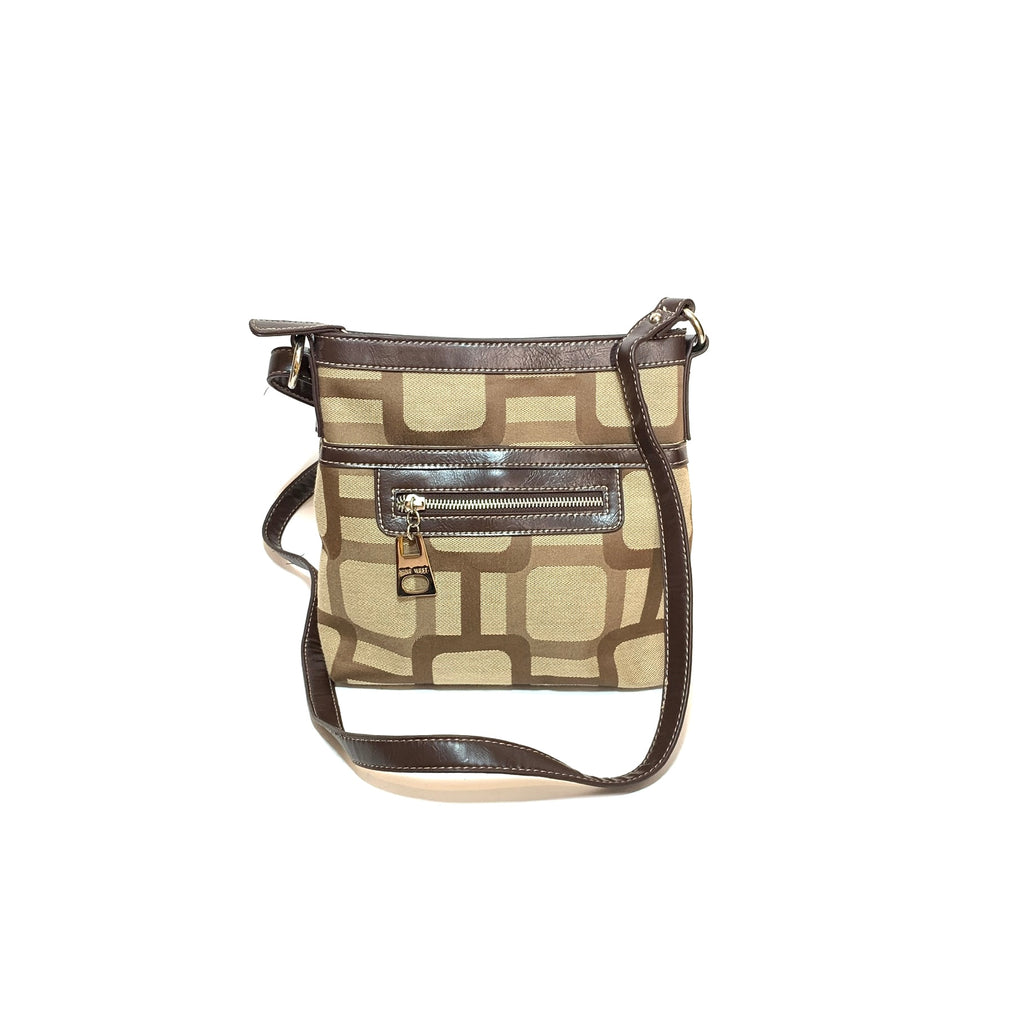 Nine West Brown Canvas Geometric Cross Body Bag | Pre Loved |