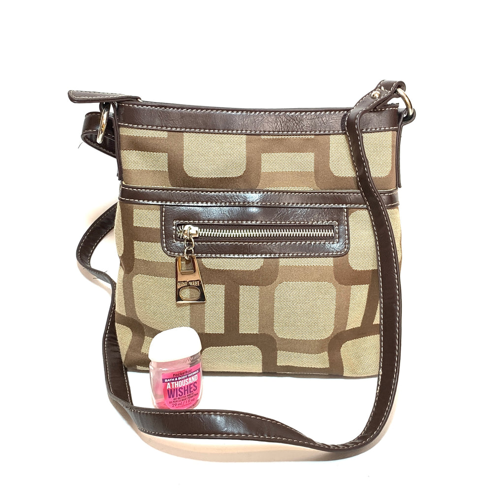 Nine West Brown Canvas Geometric Cross Body Bag | Pre Loved |