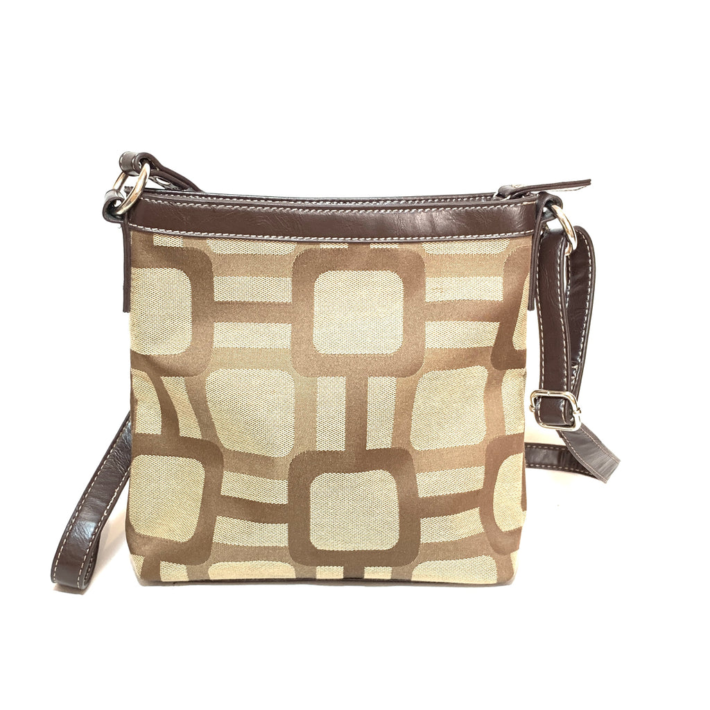 Nine West Brown Canvas Geometric Cross Body Bag | Pre Loved |