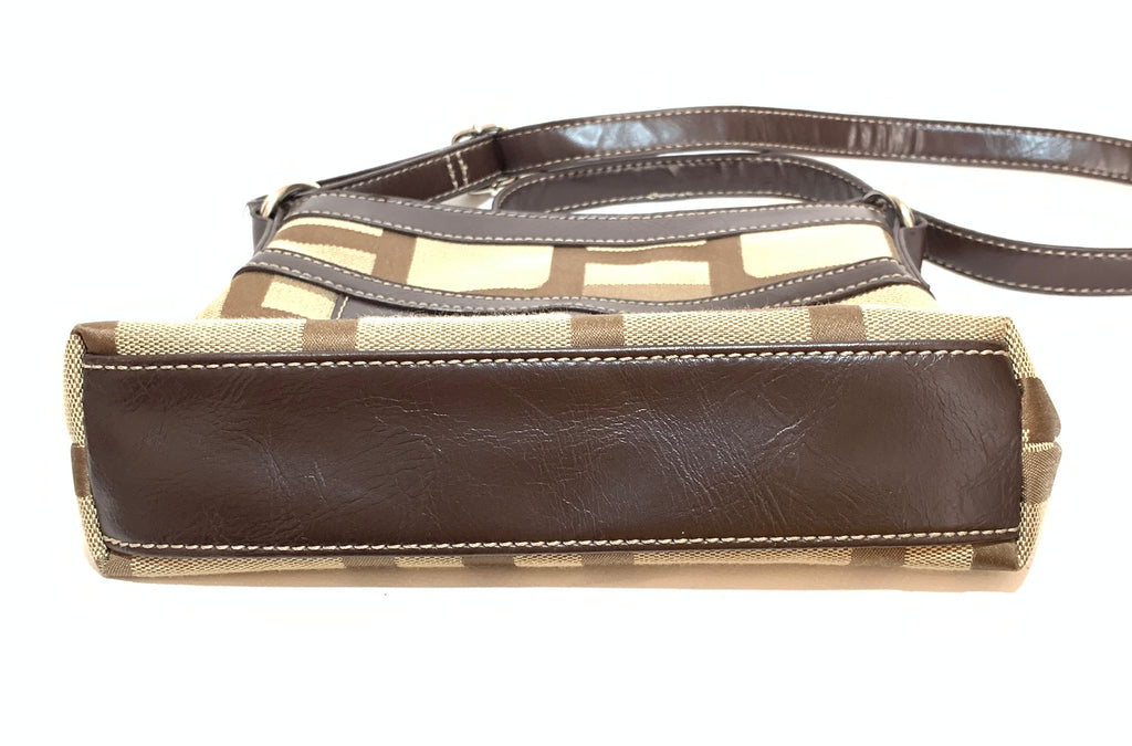 Nine West Brown Canvas Geometric Cross Body Bag | Pre Loved |