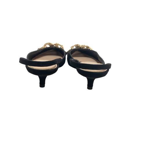 ZARA Black Suede & Gold Chain Pointed Kitten Heels | Pre Loved |