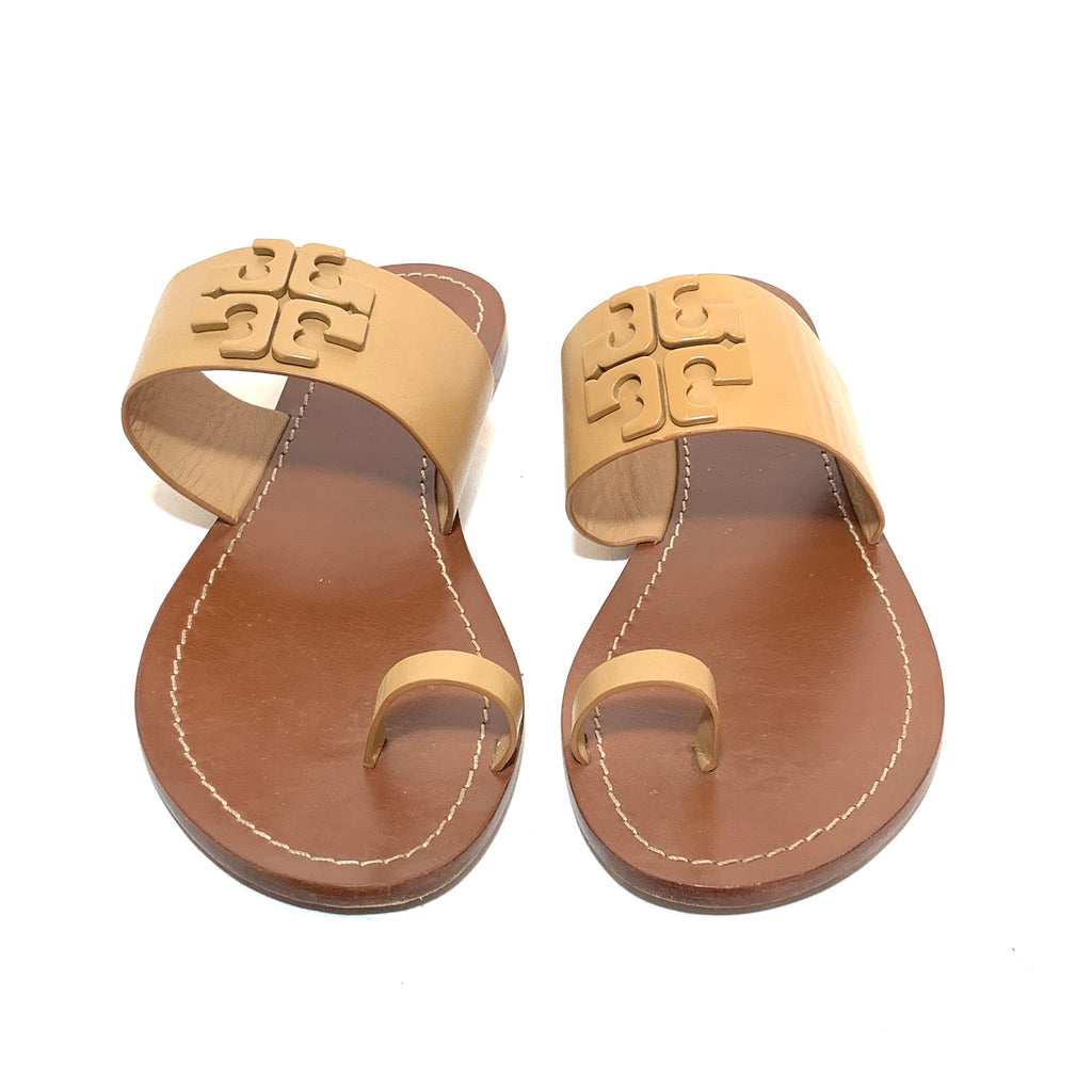 Tory Burch Beige Leather 'Lowell 2' Flat Slides | Gently Used |